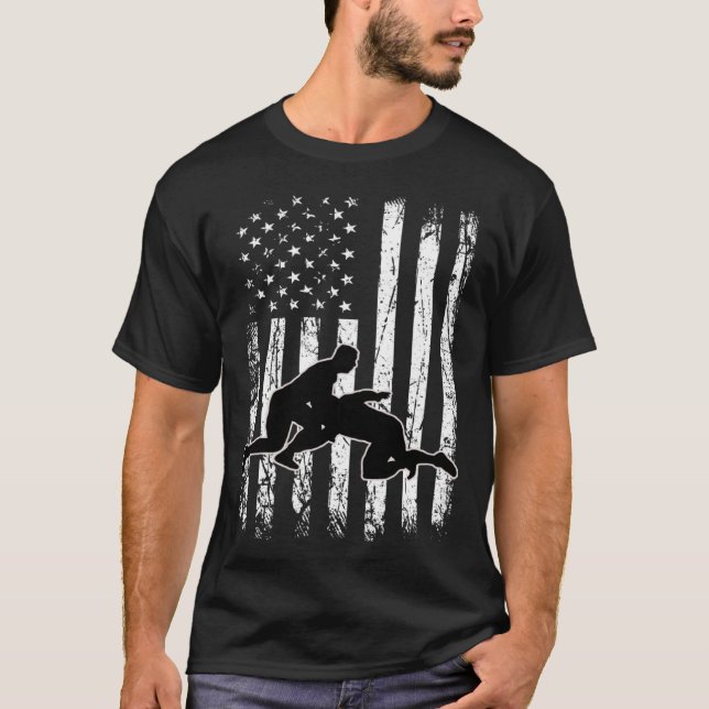 Usa Flag Wrestling American Flag Wrestling Wrestle T-Shirt (Front)
