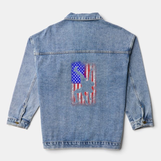 Usa Flag Wrestling T Shirt American Flag Wrestling Denim Jacket (Back)