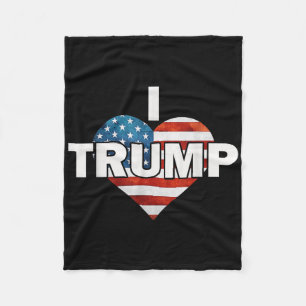 Usa Flags Heart I Love Trump Funny 4th Of July Fat Fleece Blanket