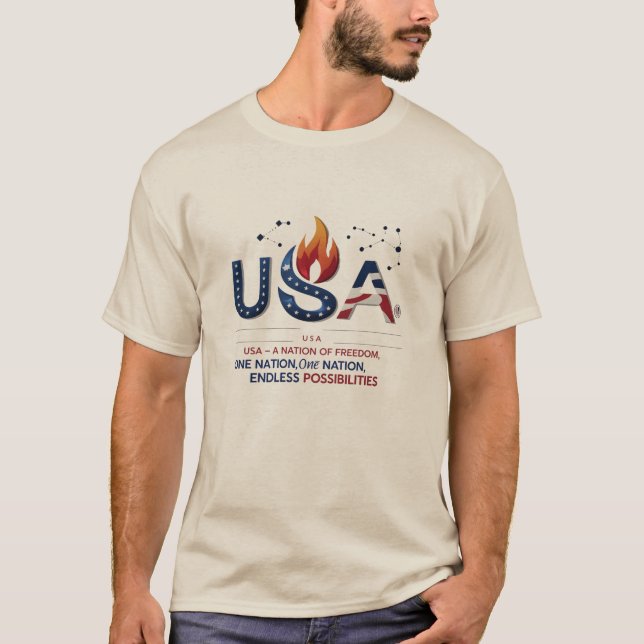 USA Flame Power – Men's Patriotic Basic Tee (Front)