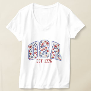 USA floral patriotic design  T-Shirt