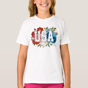 USA Floral Typography Graphic –  T-Shirt