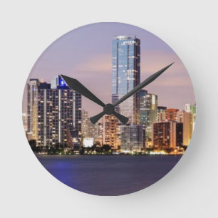 USA, Florida, Miami skyline at dusk 2 Round Clock