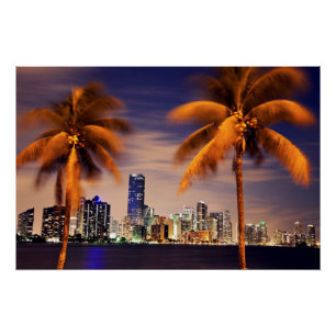 USA, Florida, Miami skyline at dusk Poster