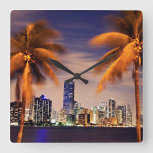 USA, Florida, Miami skyline at dusk Square Wall Clock
