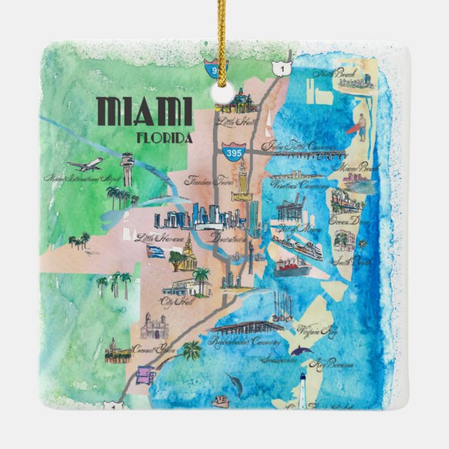 USA Florida Travel Poster Map With Highlights And Ceramic Ornament (Back)