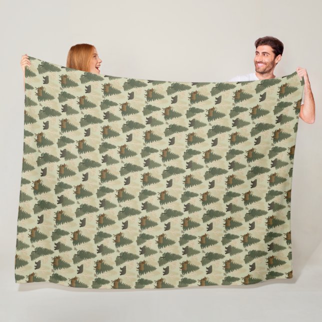 USA Forest Bears Elk Rabbits Nature Pattern Fleece Blanket (In Situ)