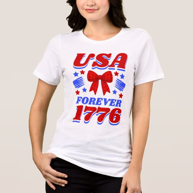 USA Forever 1776 Red Gingham Bow Tri-Blend Shirt (Front)