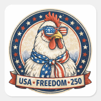 USA Freedom 250 Patriotic Chicken Fourth Of July Square Sticker