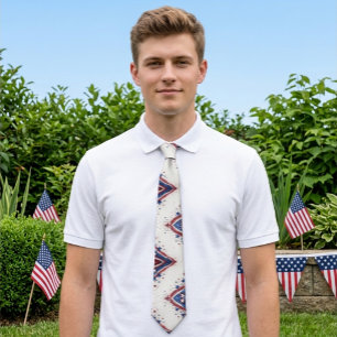 USA Freedom Geometric Art Red White Blue Patriotic Tie