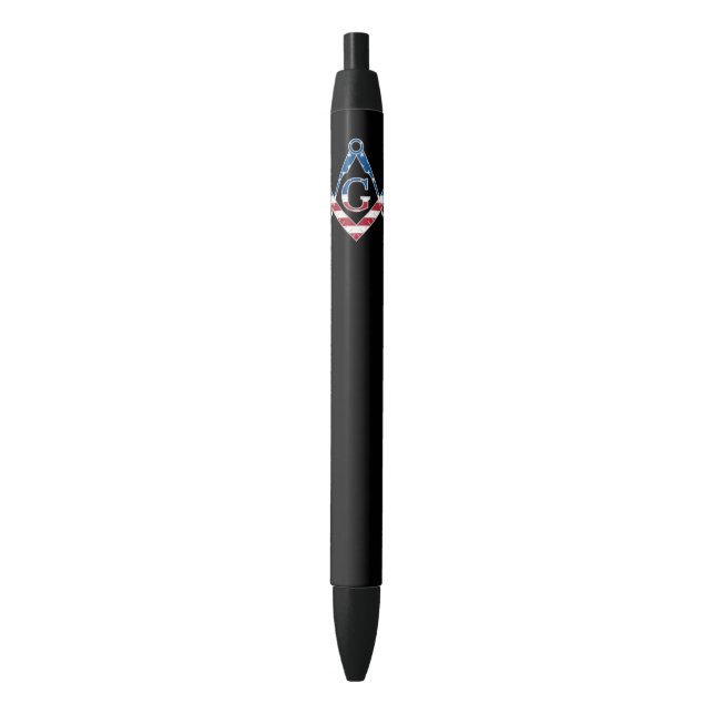 USA Freemasonic symbol Black Ink Pen (Front Vertical)