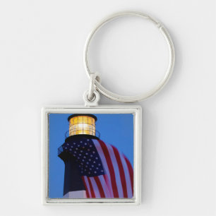 USA, Georgia, Tybee Island, Flag Flying 2 Key Ring