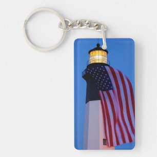 USA, Georgia, Tybee Island, Flag Flying 2 Key Ring
