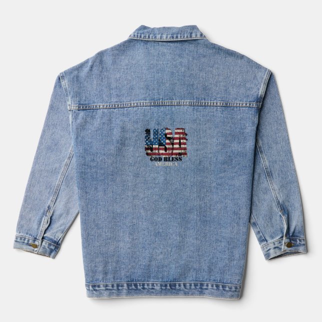 USA God Bless America  Denim Jacket (Back)
