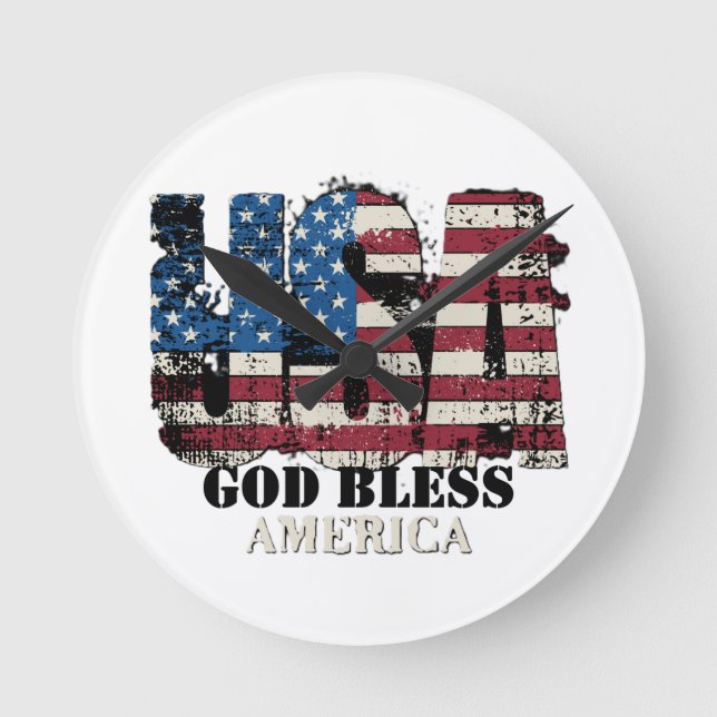 USA God Bless America  Round Clock (Front)