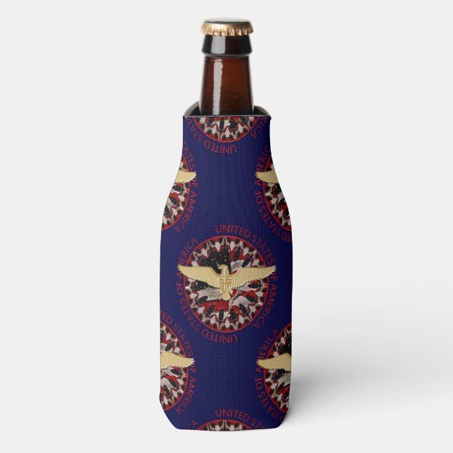 USA Gold Eagle, Flag Blue-Red-Bottle Cooler Cooler (Bottle Front)