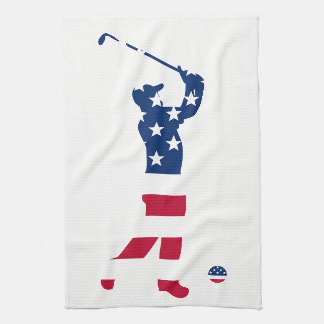 USA golf American flag golfer Tea Towel (Vertical)