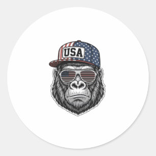 USA Gorilla Vintage Engraving Patriotic Shirt Desi Classic Round Sticker
