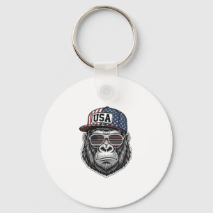 USA Gorilla Vintage Engraving Patriotic Shirt Desi Key Ring