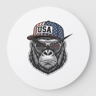 USA Gorilla Vintage Engraving Patriotic Shirt Desi Large Clock