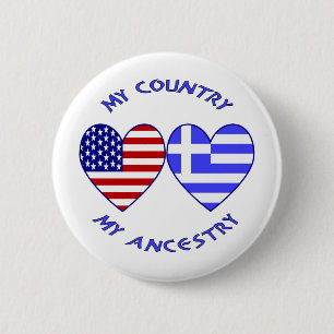 USA / Greek Country Ancestry 6 Cm Round Badge