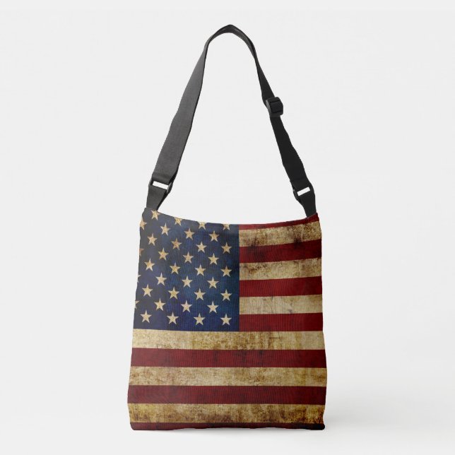 USA / Grunged Flag Suede Wristlet Crossbody Bag (Front)