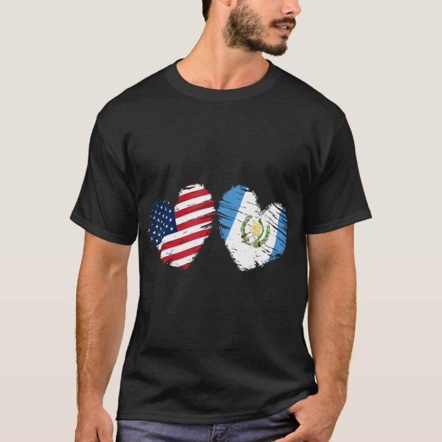 Usa Guatemala Flag Heart Valentines Day Guatemalan T-Shirt (Front)