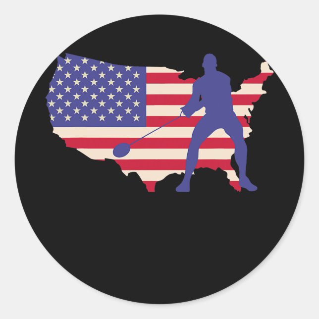 USA Hammer Throwing American Flag Hammer Thrower  Classic Round Sticker (Front)