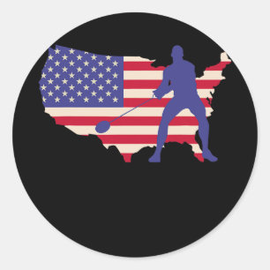 USA Hammer Throwing American Flag Hammer Thrower  Classic Round Sticker