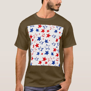USA Hand Drawn Red White Blue Stars Pattern T-Shirt