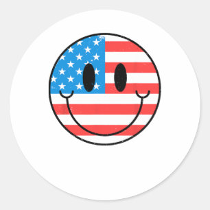 Usa Happy Face Smile American Flag 4th Of July  Classic Round Sticker