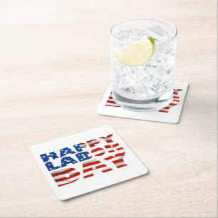 Usa Happy Labour Day Flag Square Paper Coaster