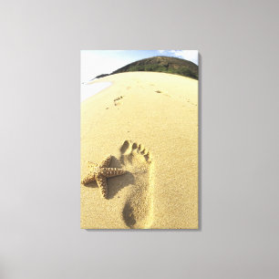 USA, Hawaii, Maui, Makena Beach, Footprint and Canvas Print