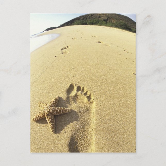 USA, Hawaii, Maui, Makena Beach, Footprint and Postcard (Front)