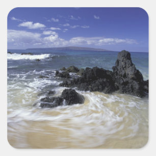 USA, Hawaii, Maui, Maui, Makena Beach, Surf on Square Sticker
