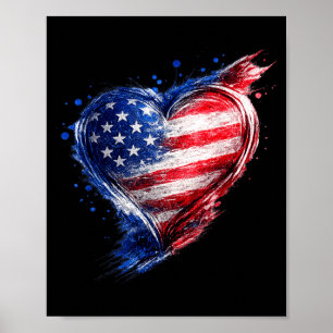 Usa Heart Aamerican Flag Jersey Us Men Women Poster