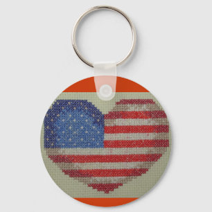 USA heart cross stitch key chain