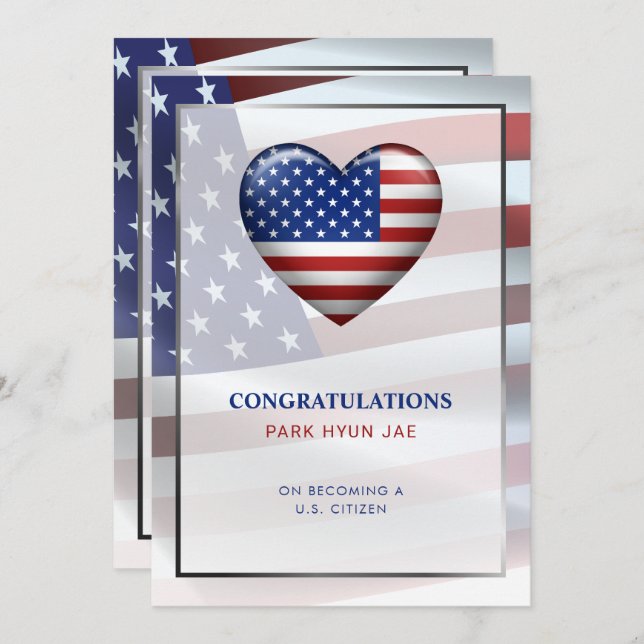 USA Heart Flag | Gold Frame | Citizenship Invitation (Front/Back)