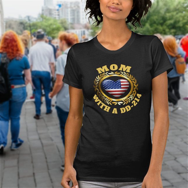USA Heart Flag | Gold Laurel Leaf | Mum DD 214 T-Shirt (Creator Uploaded)