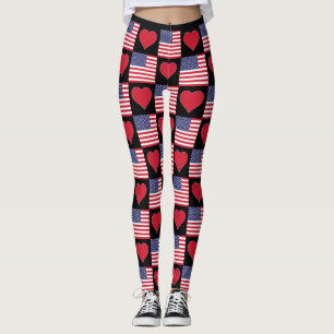 USA Heart United States Patriotic American Flag Leggings