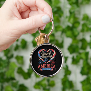 USA Hearts 1776 2026 July 250th Birthday USA Key Ring