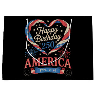 USA Hearts 1776 2026 July 250th Birthday USA Large Gift Bag