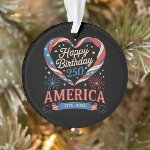 USA Hearts 1776 2026 July 250th Birthday USA Ornament