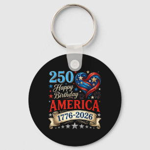 USA Hearts 1776 2026 July 4th 250th Birthday USA Key Ring