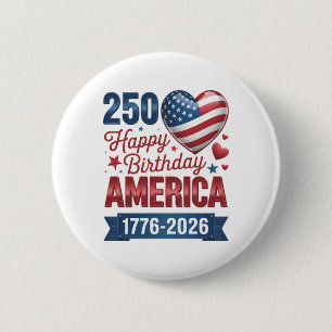 USA Hearts 1776 2026 July 4th  6 Cm Round Badge