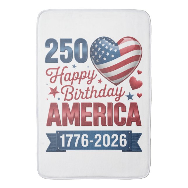 USA Hearts 1776 2026 July 4th Bath Mat (Front Vertical)