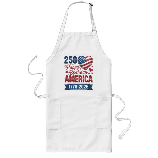 USA Hearts 1776 2026 July 4th Long Apron (Front)