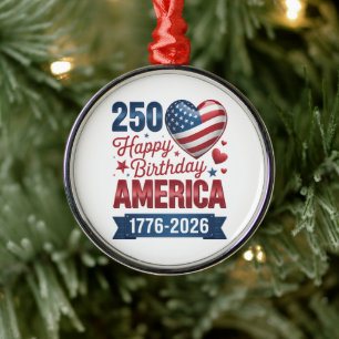 USA Hearts 1776 2026 July 4th Metal Tree Decoration