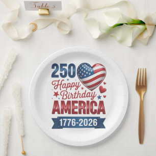 USA Hearts 1776 2026 July 4th Paper Plate