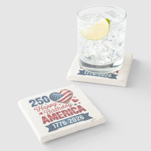 USA Hearts 1776 2026 July 4th Stone Coaster